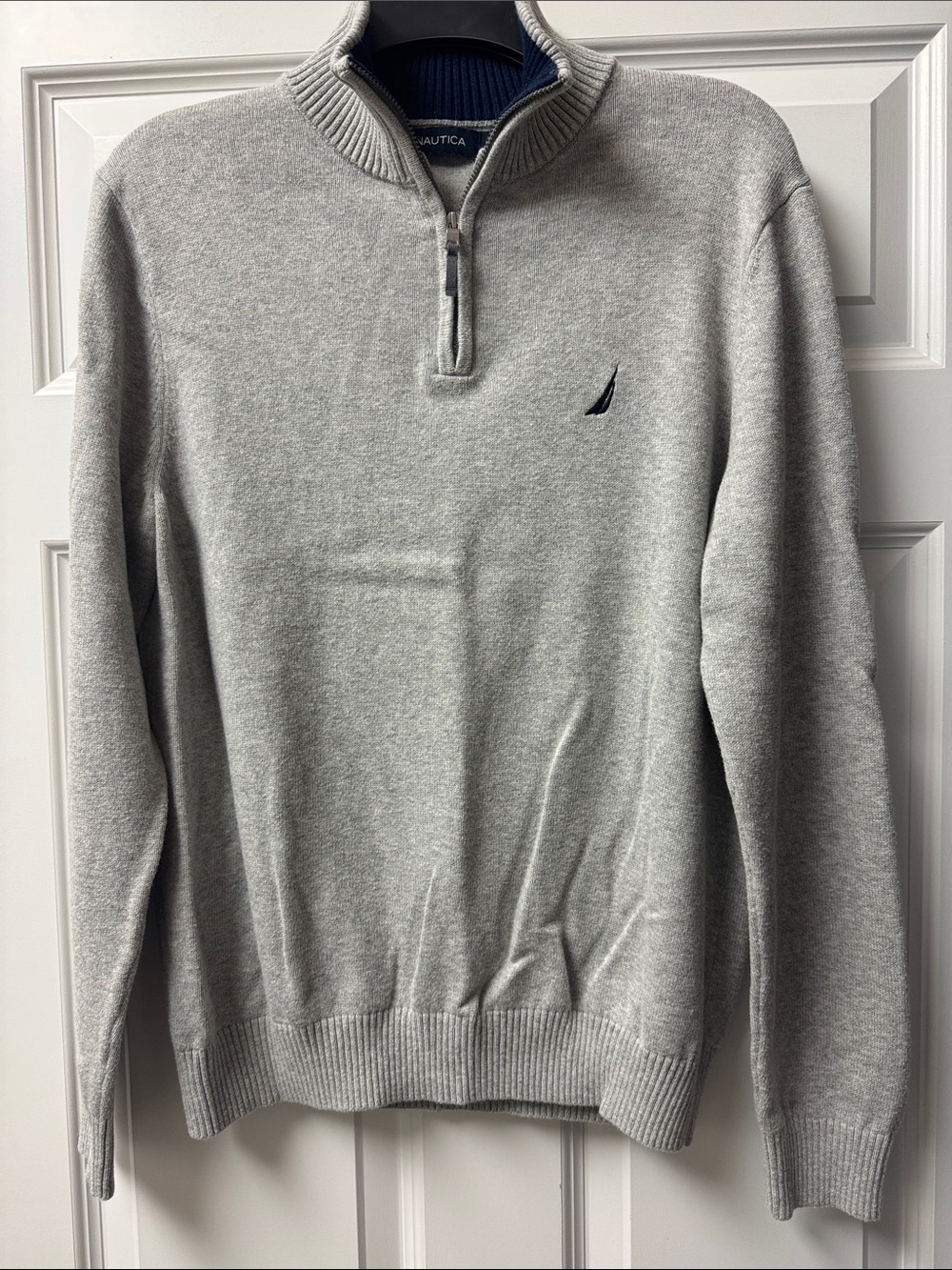 Nautica Men’s Heather Gray Half-Zip Sweater with Navy Logo - Size M